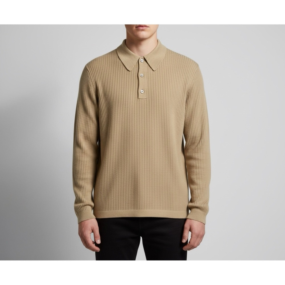 J. Crew Men's Ribbed Long-Sleeve Polo in Tan